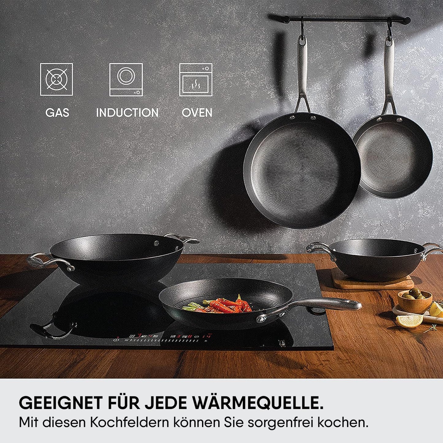 24cm Stahl Blacksmith Cast Iron Frying Pan – l, Heavy-Duty Cookware for Gas & Induction