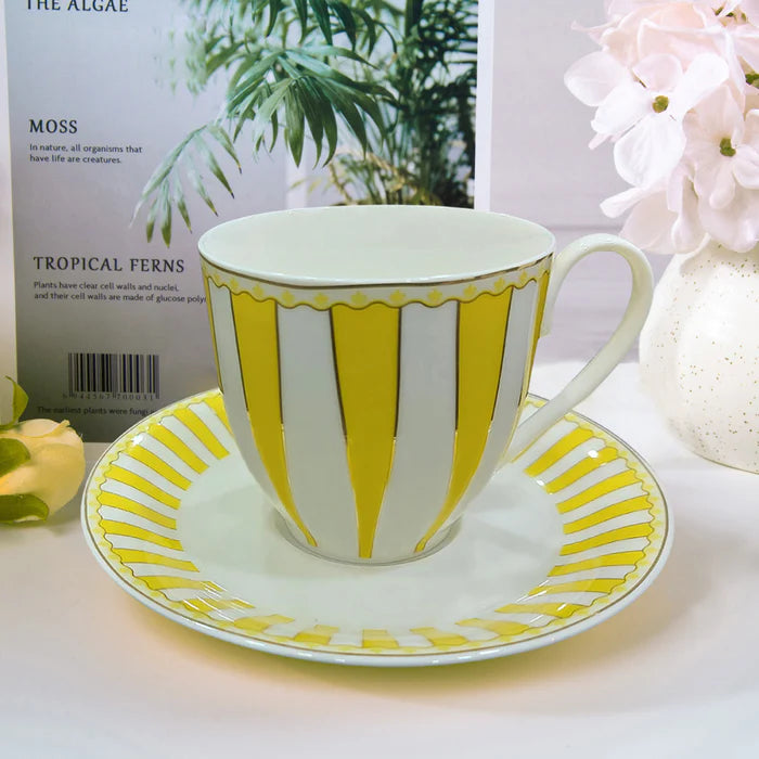 American Brunswick Luxury Porcelain Cup & Saucer Set – Classic Stripe Design (Set of 6)