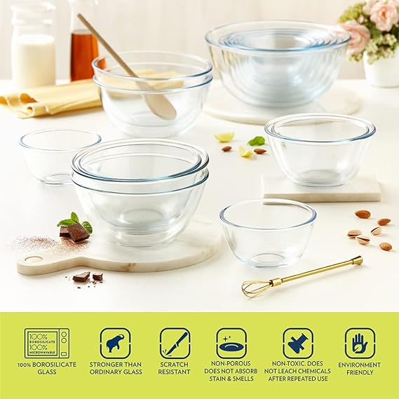 Borosil 350 ml Serving & Mixing Borosilicate Glass Bowl