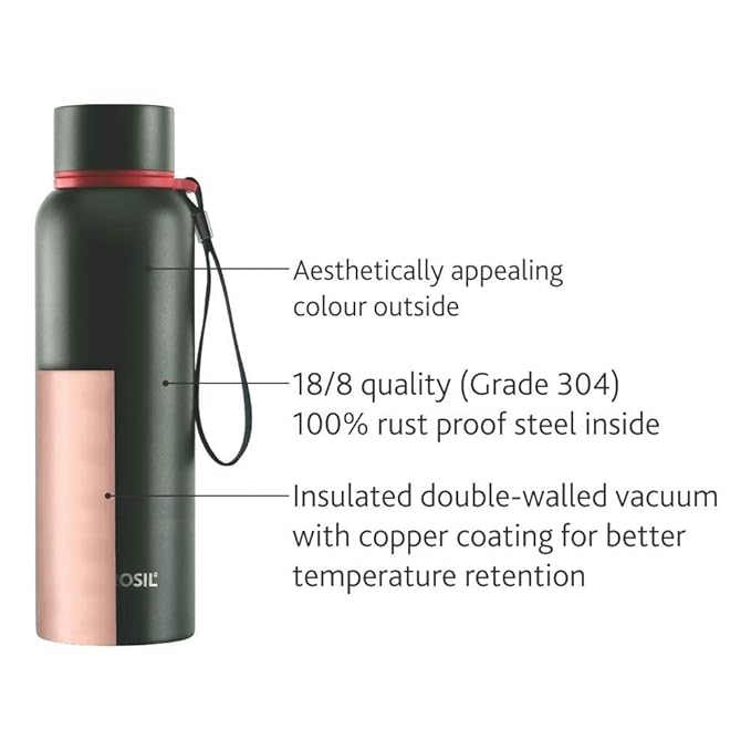 Borosil Hydra Trek 700 ml Stainless Steel Water Bottle ( green)