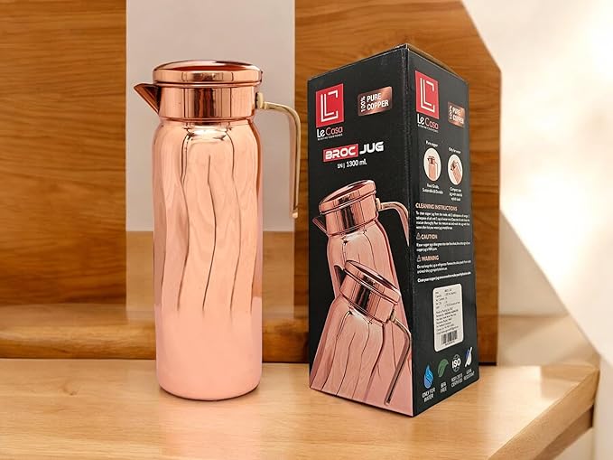 LE CASA Broc Pitcher Copper Jug | Capacity - 1300ML