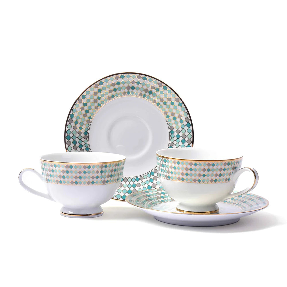 Christolite 12-Piece Tea Cup & Saucer Set – Elegant Teal Porcelain Tableware Premium Ceramic by Dankotuwa Sri Lanka