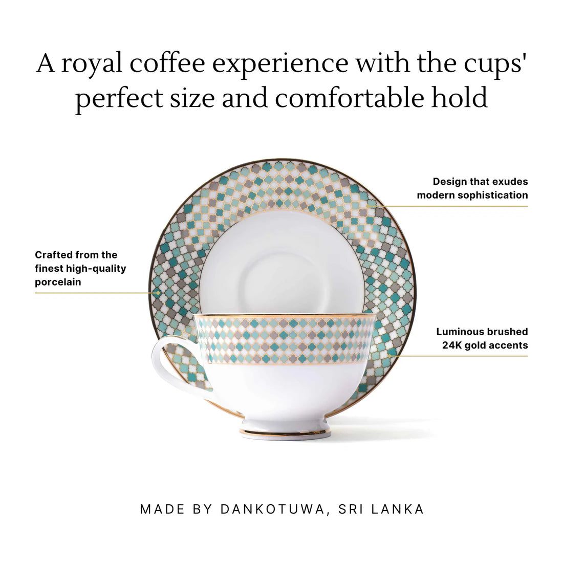 Christolite 12-Piece Tea Cup & Saucer Set – Elegant Teal Porcelain Tableware Premium Ceramic by Dankotuwa Sri Lanka