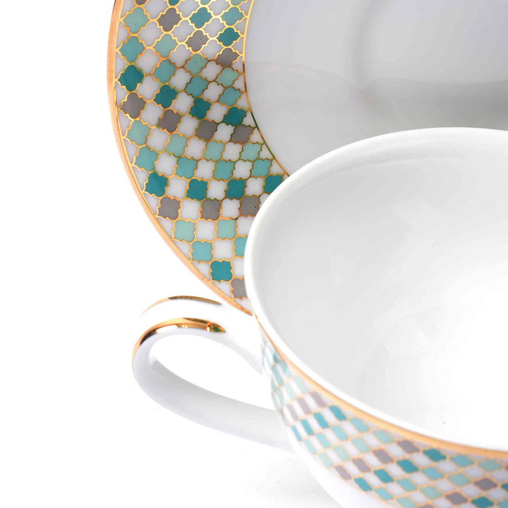 Christolite 12-Piece Tea Cup & Saucer Set – Elegant Teal Porcelain Tableware Premium Ceramic by Dankotuwa Sri Lanka