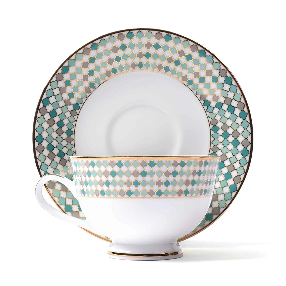 Christolite 12-Piece Tea Cup & Saucer Set – Elegant Teal Porcelain Tableware Premium Ceramic by Dankotuwa Sri Lanka