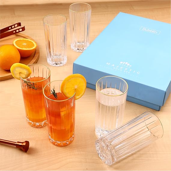 DUBBLIN Majestic 335 Gold Tall Premium Juice and Water Glasses - Set of 6