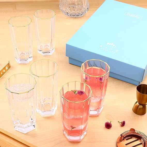 DUBBLIN Ritz 330 Gold Premium Juice and Water Glasses - Set of 6