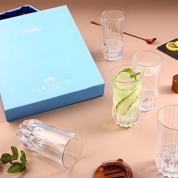 DUBBLIN Santorini 335 Gold Premium Juice and Water Glasses - Set of 6