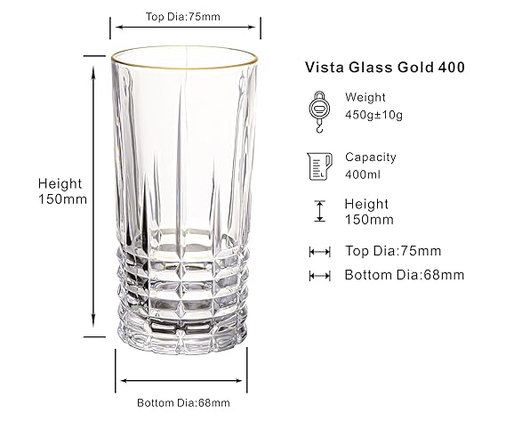 DUBBLIN Vista 400 Gold Premium Juice and Water Glasses