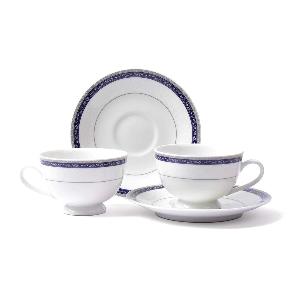 Dinole 12-Piece Tea Cup & Saucer Set – Premium Porcelain Ceramic – Blue Design – Dankotuwa Sri Lanka Fine Tableware