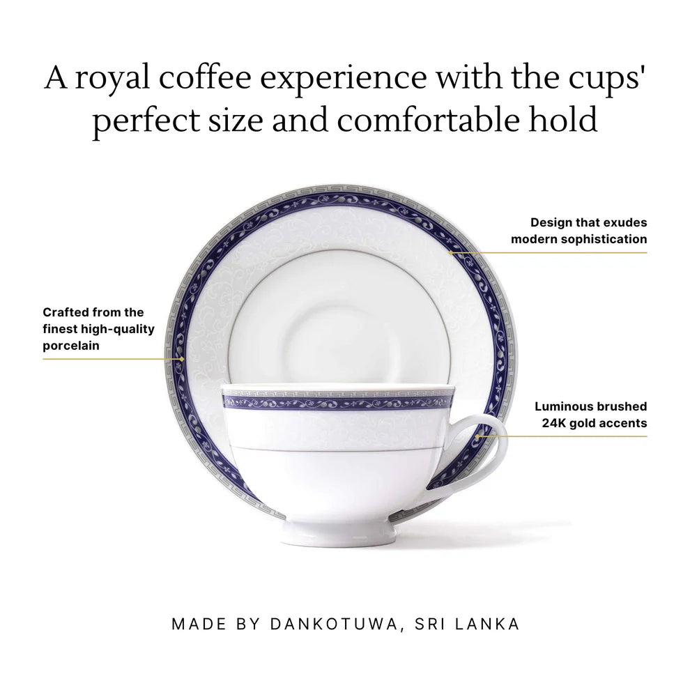 Dinole 12-Piece Tea Cup & Saucer Set – Premium Porcelain Ceramic – Blue Design – Dankotuwa Sri Lanka Fine Tableware