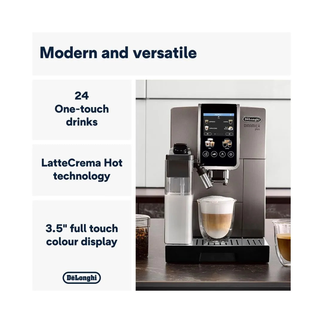 DeLonghi Dinamica Plus ECAM380.95.TB Fully Automatic Coffee Machine – Bean to Cup, Touch Display, LatteCrema System