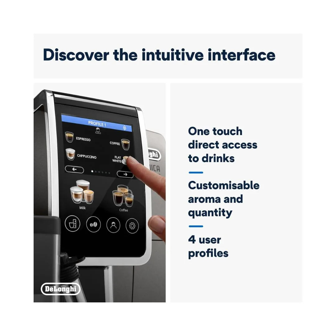 DeLonghi Dinamica Plus ECAM380.95.TB Fully Automatic Coffee Machine – Bean to Cup, Touch Display, LatteCrema System