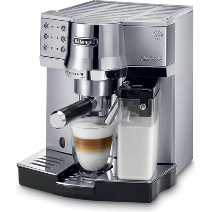 DeLonghi EC850 Espresso & Cappuccino Machine – Pump Coffee Maker with Milk Frother, Water Level Indicator, Self-Priming & Drip Tray (Metallic)