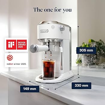 DeLonghi Dedica EC890 Compact Espresso machine - Stainless Steel Coffee Maker with Milk Frother Steam Wand- for Espresso, Cold brew, Hot and Iced Coffee, Cappuccinos, Latte and more