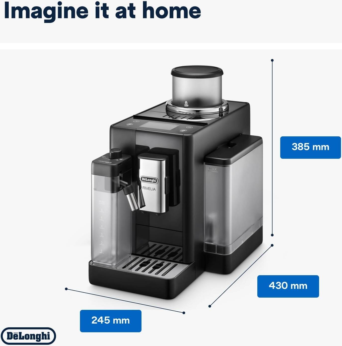 De'Longhi Rivelia Automatic Espresso Machine – Bean to Cup Coffee Maker with Grinder, Milk Frother & Iced Coffee | Compact Italian Design | Black