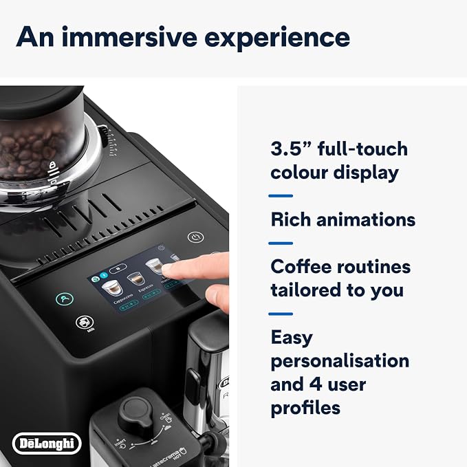 De'Longhi Rivelia Automatic Espresso Machine – Bean to Cup Coffee Maker with Grinder, Milk Frother & Iced Coffee | Compact Italian Design | Black