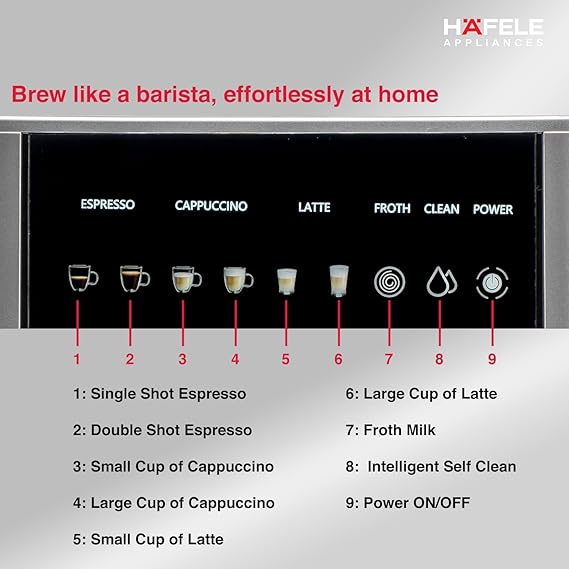 Häfele U-Kaffee Nova 20-Bar Espresso Machine – 1.6L Water Tank, Thermoblock Heating, Built-in Cleaning, 2-Year Warranty (Silver)