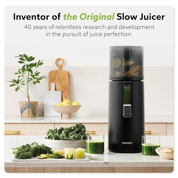 Hurom H400 (H-70FT) Easy Clean Slow Juicer – Matte Black, Hands-Free Operation, Whole Produce Hopper, Quiet Motor, BPA-Free, Cold Press Masticating Juicer