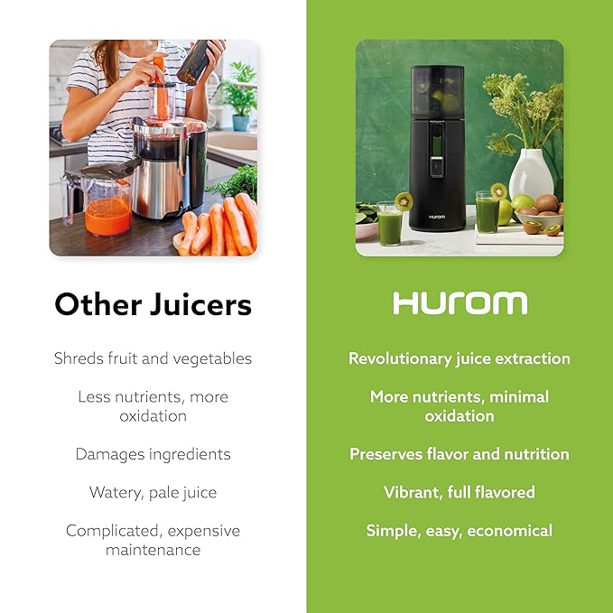 Hurom H400 (H-70FT) Easy Clean Slow Juicer – Matte Black, Hands-Free Operation, Whole Produce Hopper, Quiet Motor, BPA-Free, Cold Press Masticating Juicer