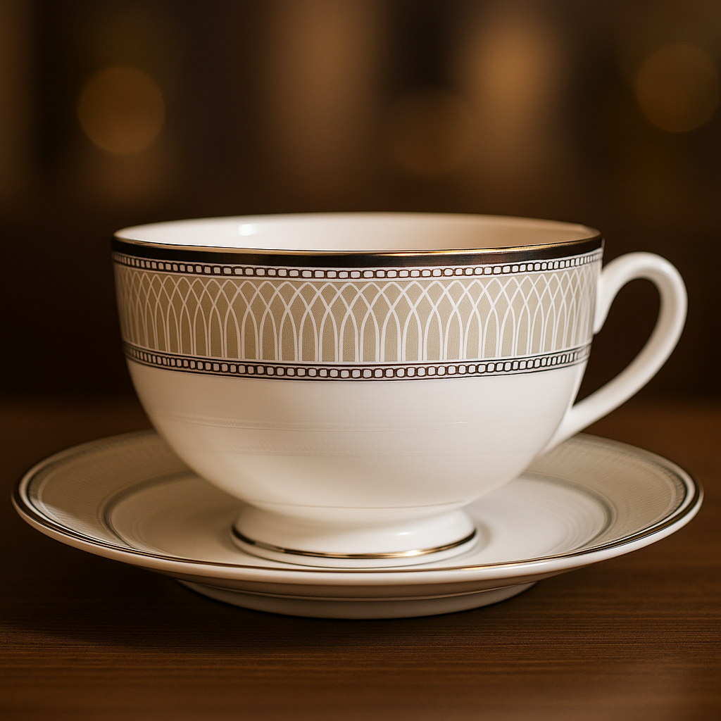Luxury Porcelain Tea Cup & Saucer Set with Platinum Detailing – Elegant Bone China for High Tea, Gifting & Formal Dining