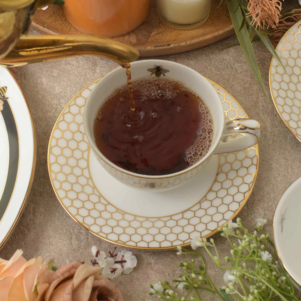 Ichkan Bee Black Porcelain Cup & Saucer Set 12 Piece – Premium Luxury Tea & Coffee Cups