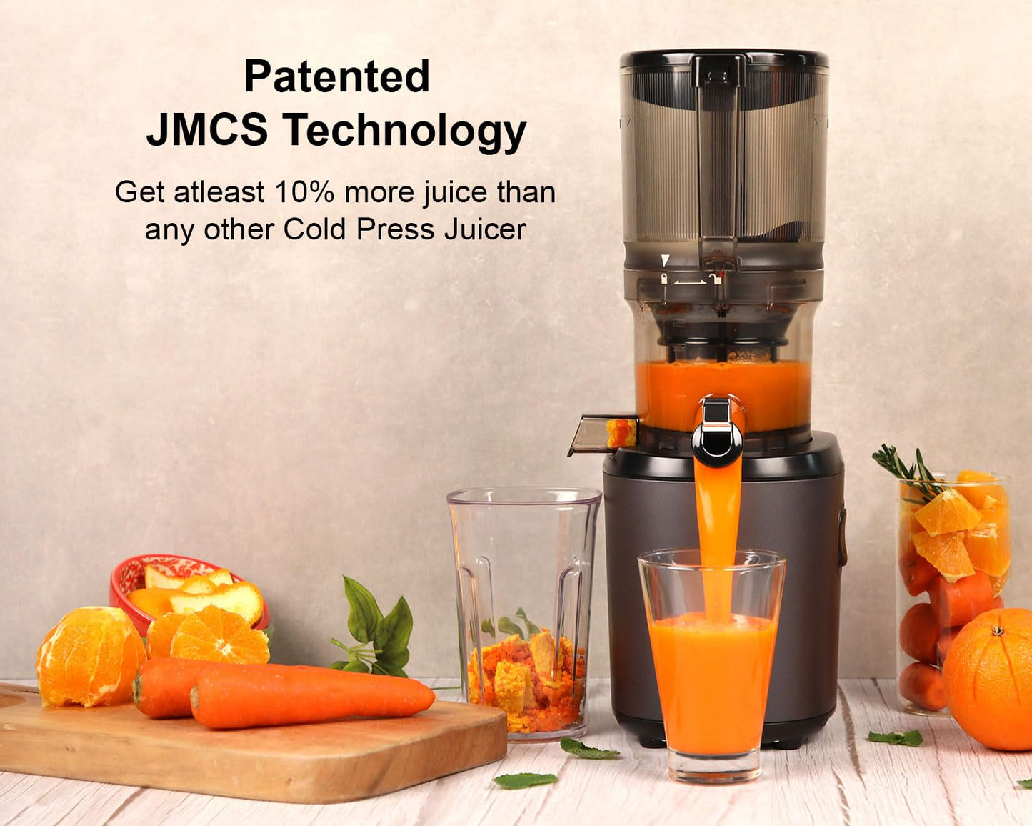 Kuvings AUTO6 Gunmetal Black Hands-Free Cold Press Juicer Whole Fruit Cutting, JMCS Tech (10% More Juice), 12-Year Motor Warranty