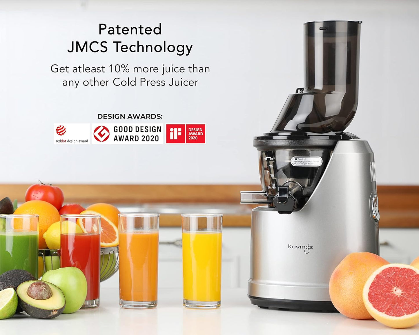 Kuvings B1700 Dark Silver Cold Press Whole Slow Juicer – Patented JMCS Technology, 10% More Juice, 240W Powerful Motor, All-in-One Fruit & Vegetable Juicer