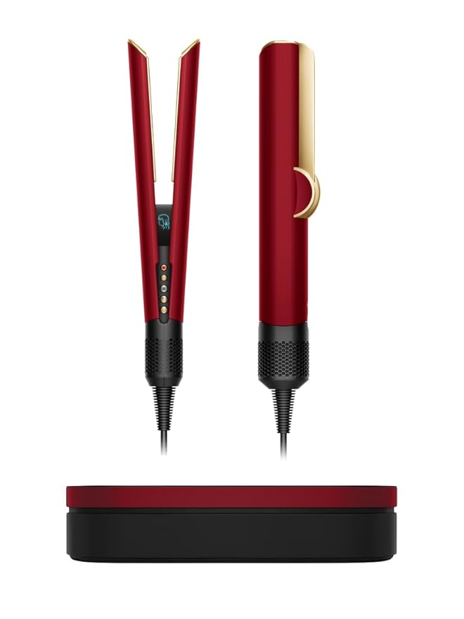Dyson Airstrait™ Hair Straightener – Wet-to-Dry Styling with No Heat Damage – Red Velvet & Gold (Model 596925-01