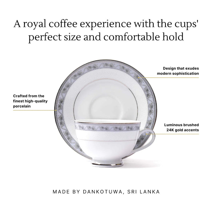 Mariella Dankotuwa Sri Lankan 12-Piece Grey Tea Cup & Saucer Set – Elegant Porcelain Tableware