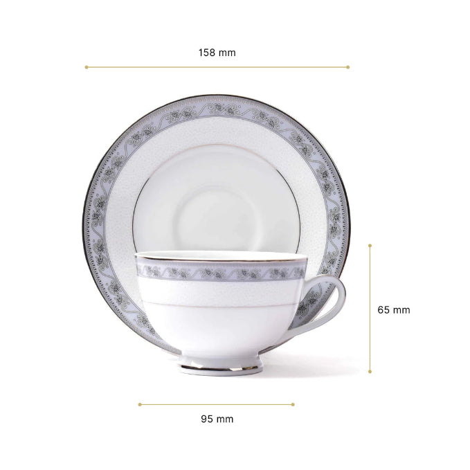 Mariella Dankotuwa Sri Lankan 12-Piece Grey Tea Cup & Saucer Set – Elegant Porcelain Tableware