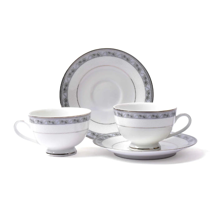 Mariella Dankotuwa Sri Lankan 12-Piece Grey Tea Cup & Saucer Set – Elegant Porcelain Tableware