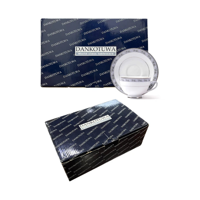 Mariella Dankotuwa Sri Lankan 12-Piece Grey Tea Cup & Saucer Set – Elegant Porcelain Tableware