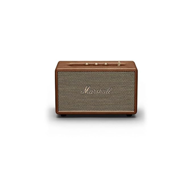 Marshall Acton III Bluetooth Home Speaker, 60W Wireless Stereo Sound, Compact Tabletop Speaker with RCA & 3.5mm Input – Premium Brown