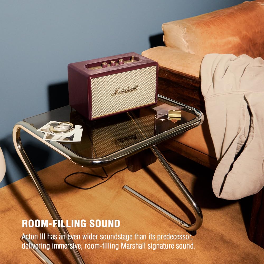 Marshall Acton III Wired Stereo Home Speakers, Bluetooth 5.2, RCA & 3.5mm Input, Burgundy – Premium Home Audio Speaker System