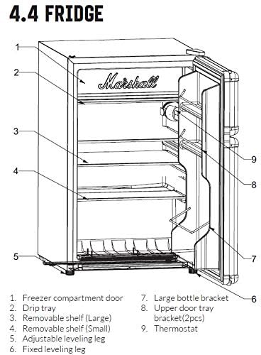 Marshall Fridge Black 4.4 Cu Ft | High Capacity Bar Fridge with Freezer for Home & Office