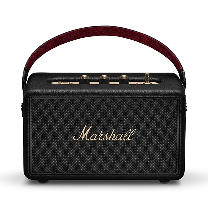 Marshall Kilburn III Portable Bluetooth Speaker – Black & Brass 360° Immersive Sound, 50+ Hours Playtime, Dust & Water Resistant (IP54)