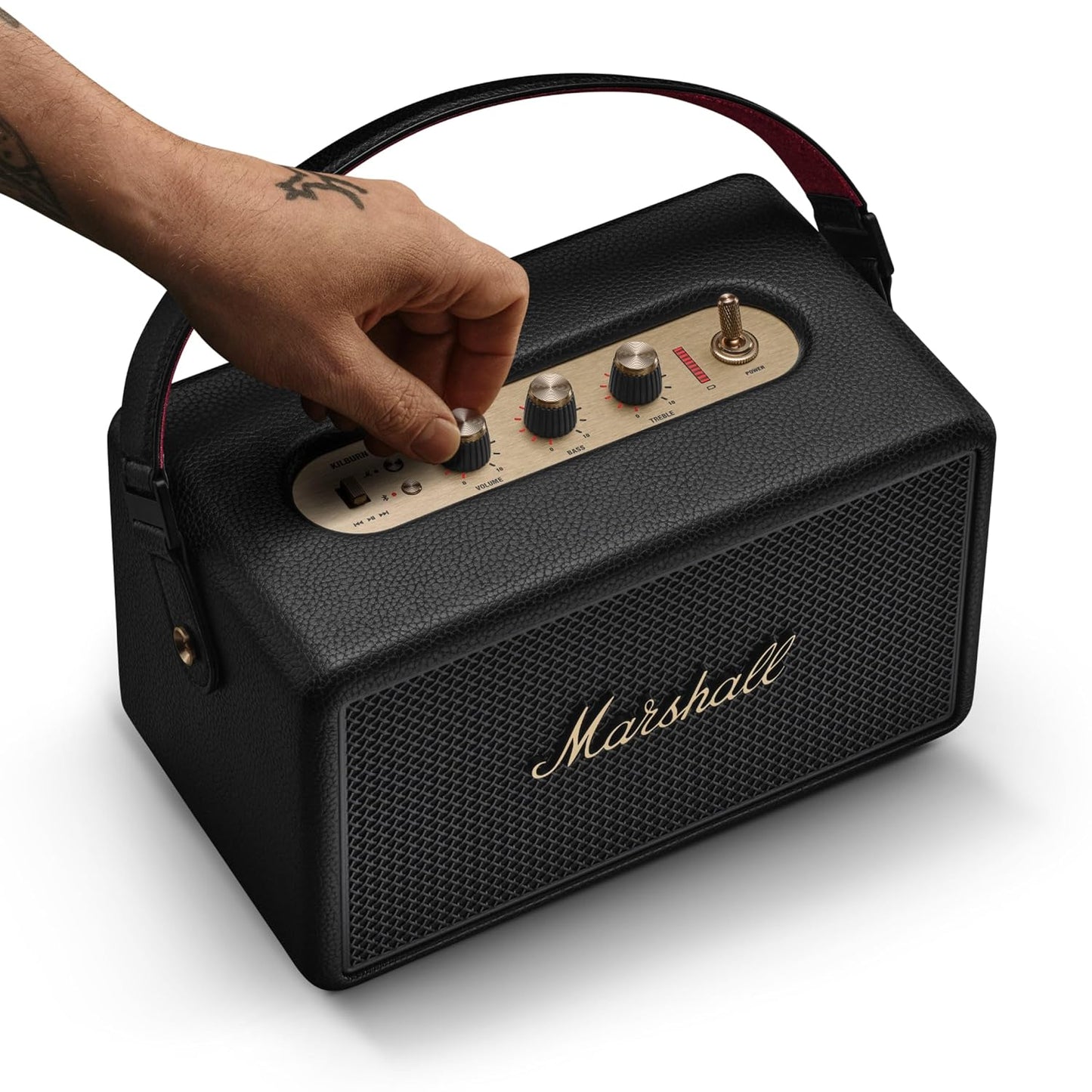 Marshall Kilburn III Portable Bluetooth Speaker – Black & Brass 360° Immersive Sound, 50+ Hours Playtime, Dust & Water Resistant (IP54)