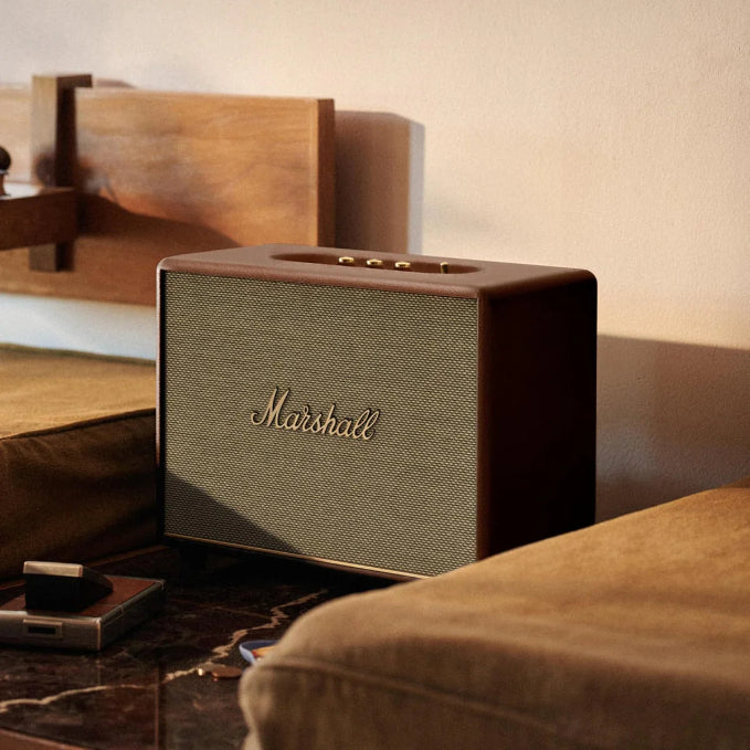 Marshall Woburn III Brown Home Speaker with HDMI, Bluetooth 5.2, RCA & AUX Input – Wired Connectivity, Premium Sound