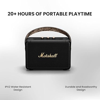 Marshall Kilburn II Portable Bluetooth Speaker with 20+ hours of portable playtime – Black & Brass.