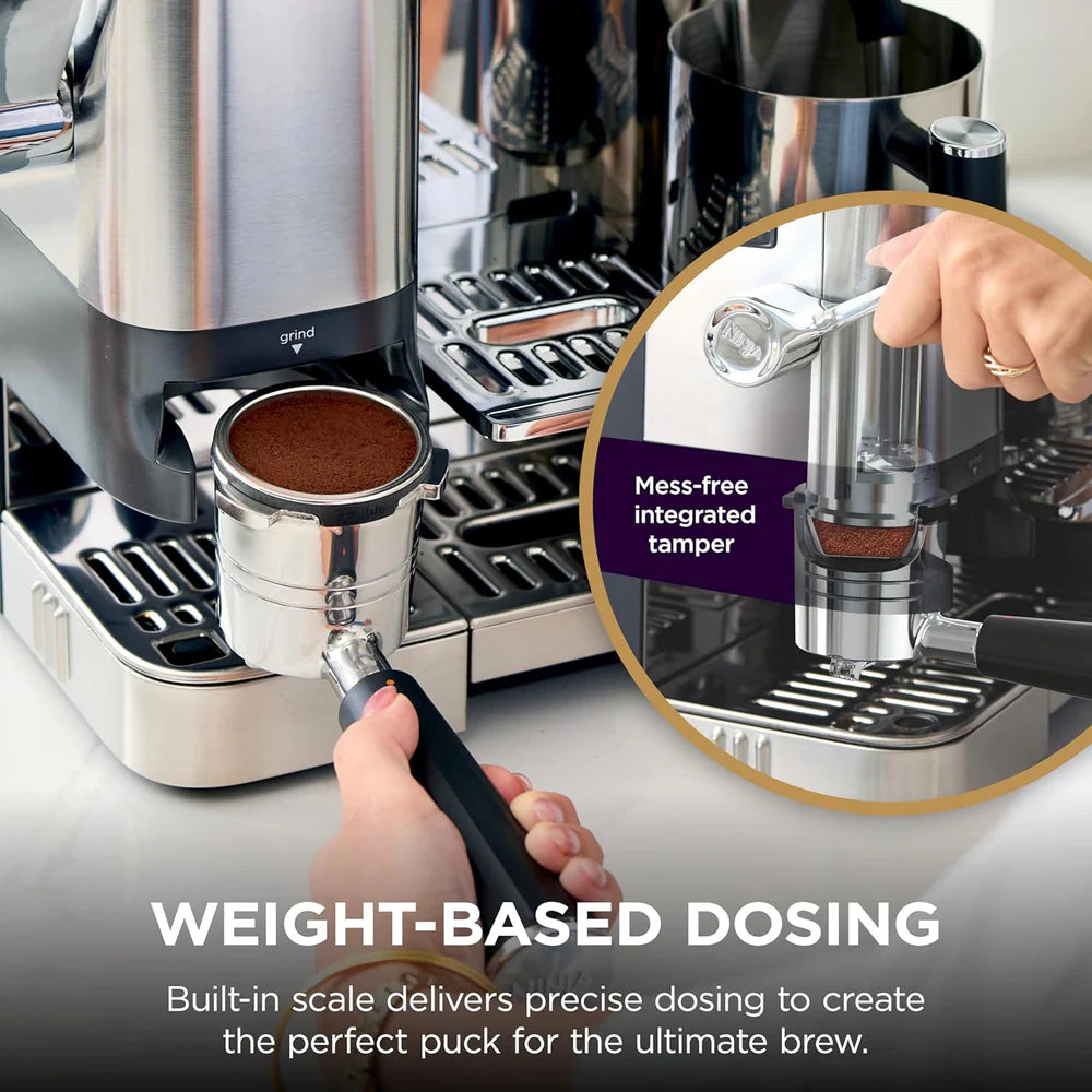 Ninja ES701 Luxe Café Pro Series Espresso Machine with Grinder & Frother Espresso, Drip Coffee & Cold Brew Maker Integrated Tamper Hands-Free Milk Frother