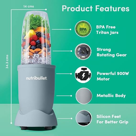 NutriBullet Pro 900W Slate Blender – High-Speed Nutrient Extractor, 9-Piece Set, 32oz Capacity, BPA-Free, 220-240V