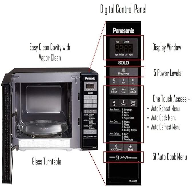 Panasonic 20L Solo Microwave Oven (NN-ST266BFDG, Black, 51 Auto Menus)