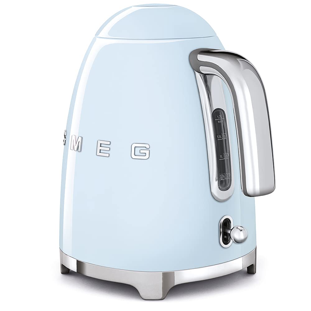 SMEG KLF03 Electric Kettle 1.7L Pastel Blue – 2400W Fast Boil, Stainless Steel Body, 50’s Retro Style, Large Capacity Premium Kettle