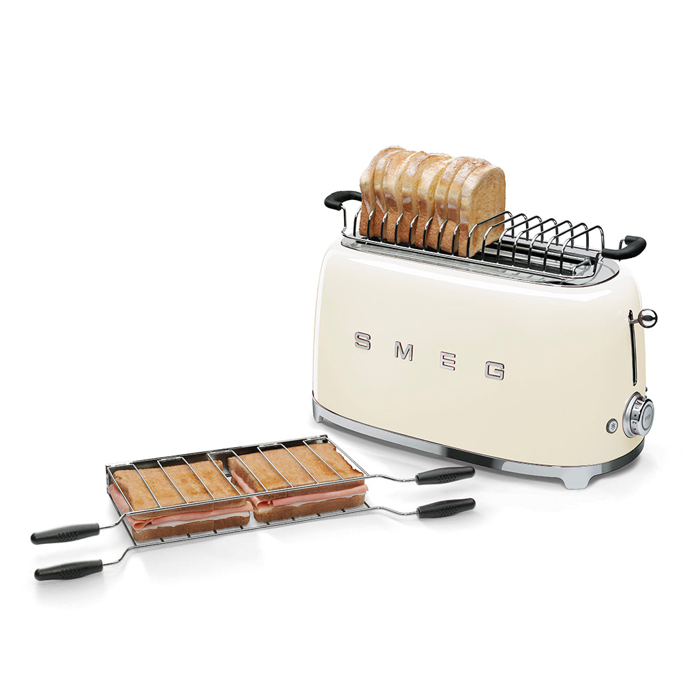 SMEG TSF02CREU 2-Slice Extra-Wide Toaster Cream – 50’s Retro Style, 6 Toasting Levels, Defrost, Reheat & Bagel Functions, Extra-Long Slots, Premium Italian Design