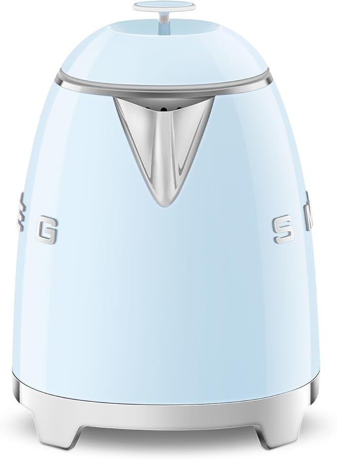 Smeg 0.8L Electric Kettle 1400W Pastel Blue – Luxury 50’s Retro Style Mini Kettle, Stainless Steel Interior, Compact Portable Design, Auto Shut-Off, KLF05 Premium Italian Brand