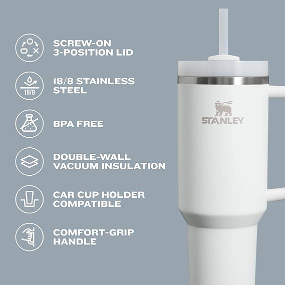 Stanley Quencher H2.0 1.2L Cream 2.0 Tumbler – Vacuum Insulated, Leakproof Lid, Ergonomic Handle, Dishwasher Safe – Ideal for Hot & Cold Beverages"