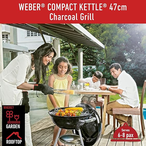 Weber 47Cm Compact Grill W/Therm Black Asia, Free Standing, Charcoal