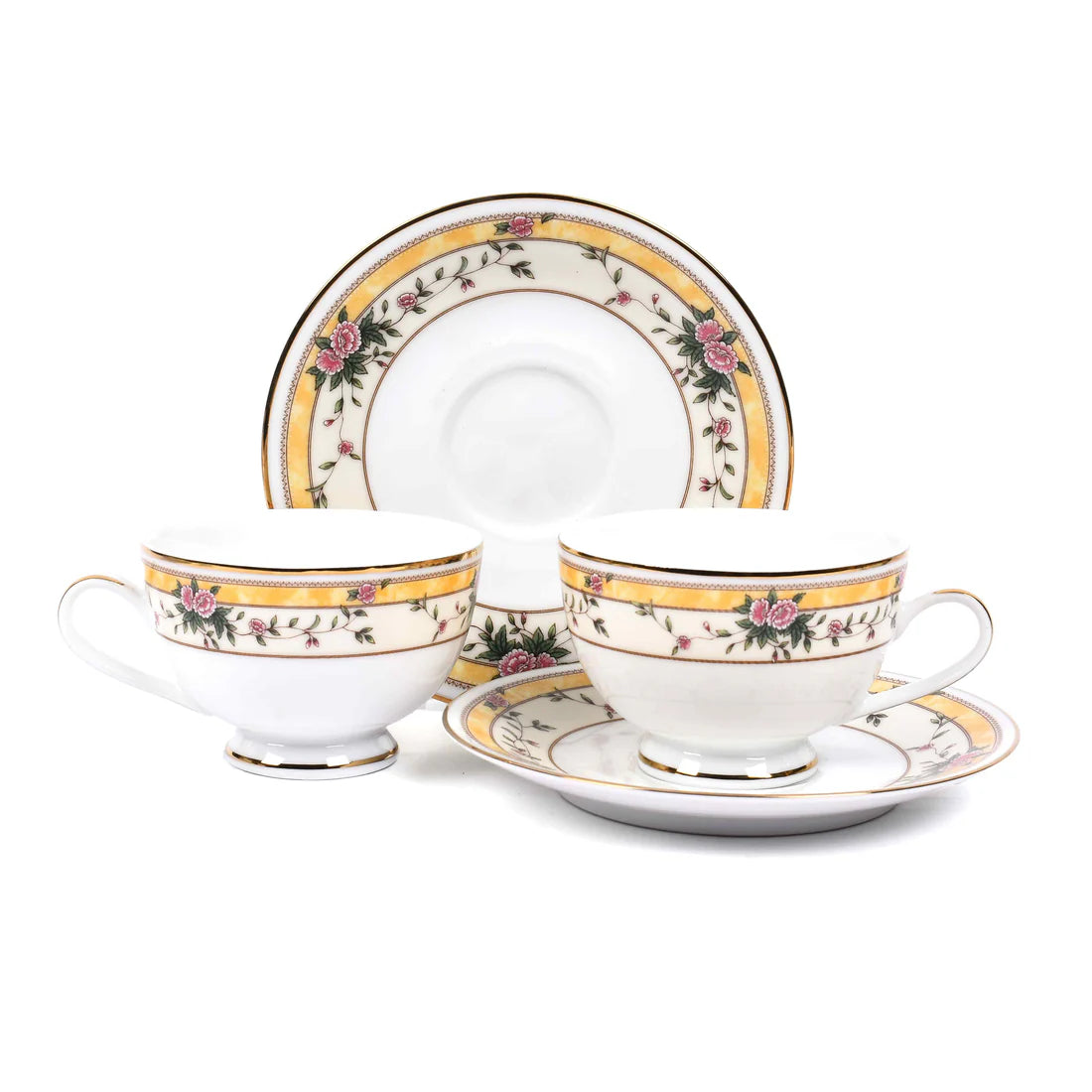 Yeseniya 12-Piece Tea Cup & Saucer Set – Elegant Yellow Porcelain Tableware | Premium Ceramic by Dankotuwa Sri Lanka
