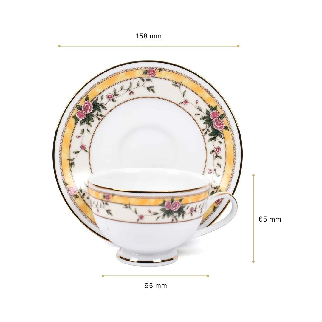 Yeseniya 12-Piece Tea Cup & Saucer Set – Elegant Yellow Porcelain Tableware | Premium Ceramic by Dankotuwa Sri Lanka